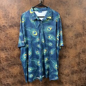 Hreski Mens 3XL Peacock Feather Golf‎ Polo Blue Shirt